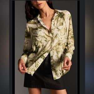 ✨Anthropologie Pilcro X Manel Villalonga Shirt Botanical Moth Green Blouse S